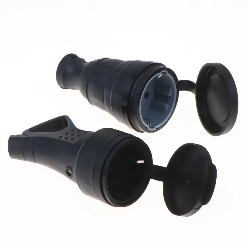 EU Rubber Power Socket Plug with IP54 Dust Water Cover 16A 250V 1Pcs for DIY Power Cable Garden Lighting Wiring