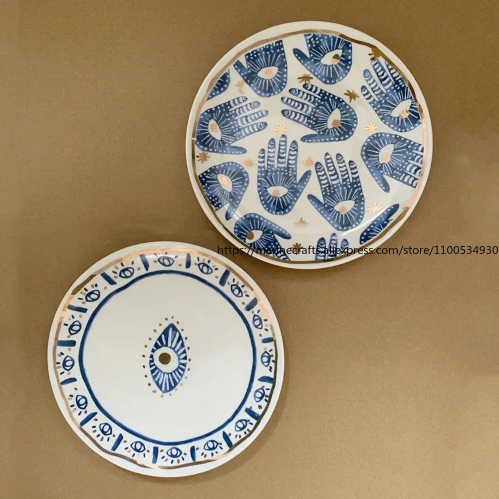 

Eye Handprint Ceramic Mug Couple Cup Indian Style Decal Gold Decorative Decorative Plate Dessert Plate Tableware