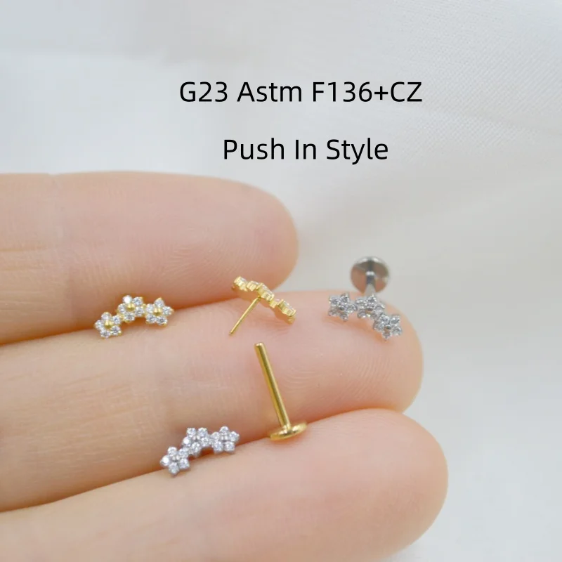 10個入り-g23-チタン-astm-f136-フラワーcz-リップ-ラブレットバー-イヤーヘリックス-トラガス-ルック-プッシュイン-イヤースタッド-ボディピアス-ジュエリー