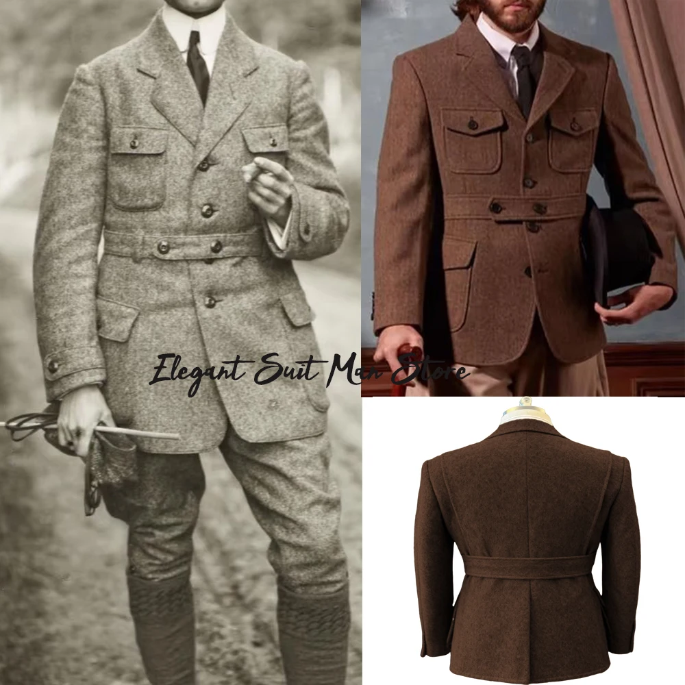 

Итальянское винтажное шерстяное мужское короткое пальто, модный деловой коричневый костюм, куртка, охотничий костюм, пиджаки, зимняя утепленная мужская куртка