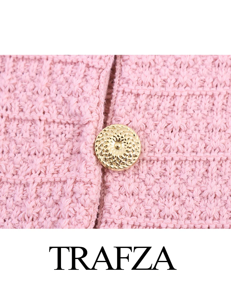 

TRAFZA Women Fashion Versatile Layered Long-Sleeved Knitted Jacket Female Solid Single-Breasted Pockets High Street Casual Coat