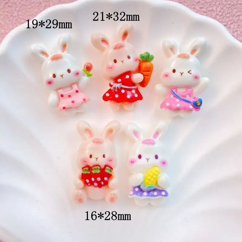 10 Pcs New Cute Cartoon Little Flower Skirt Rabbit Flat Back Resin Scrapbooking DIY Jewelry Hairpin Craft Decoration Accessorie