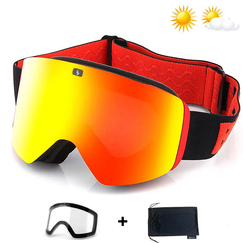 Gafas de esquí magnéticas para hombre y mujer, lentes transparentes de doble capa, antivaho, UV400, para Snowboard