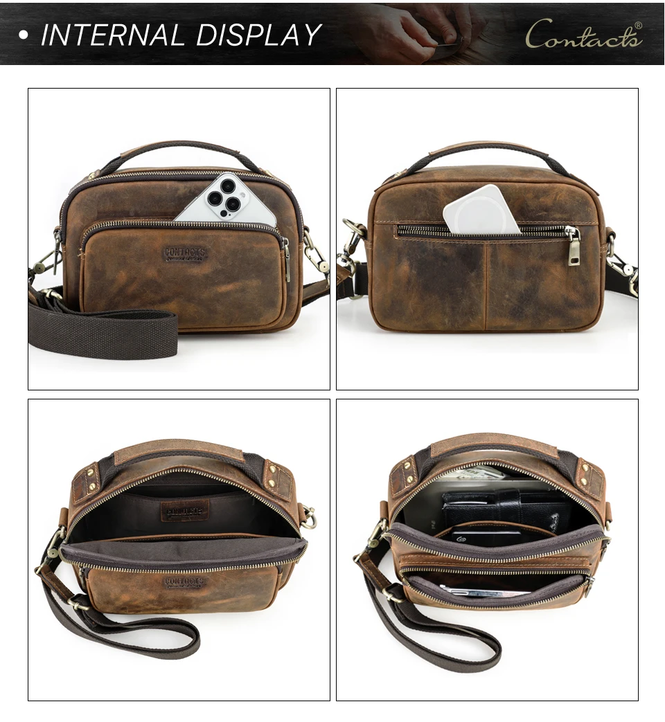 CONTACT'S Sling-Umhängetaschen aus echtem Leder für Herren, Vintage-Umhängetasche, Umhängetasche für Herren, Reisetasche für 8,3 Zoll iPad Mini – Detail 13