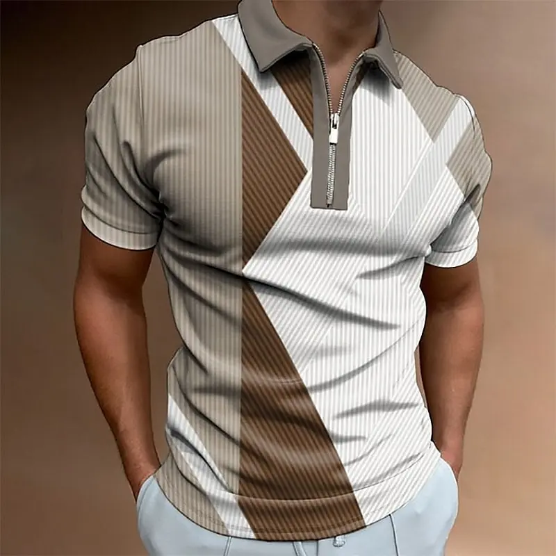 

Men's Zipper Polo Shirts 3d Printed Man Lapel Shirts Everyday Male Casual Short Sleeve Tees Top Oversized Button Clothing 5xl