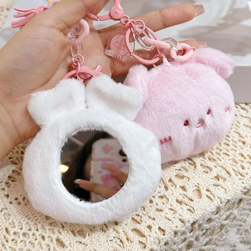 

new Cute cartoon plush rabbit Cosmetic mirror Keychain Portable Mini Mirror Portable makeup mirror creative pendant couple gift