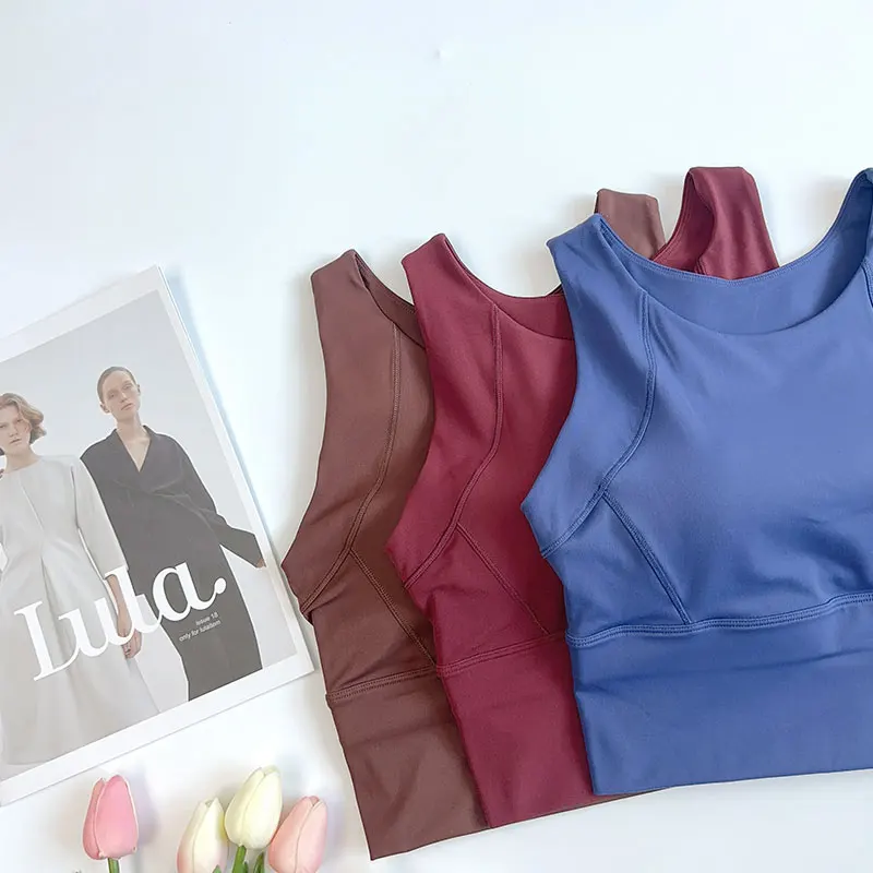 

Women High Strength Earthquake Shockproof Sports Bra Fixed Cups Yoga Crop Top Fiess Push Up Outdoor Run Gym Workout Bralett