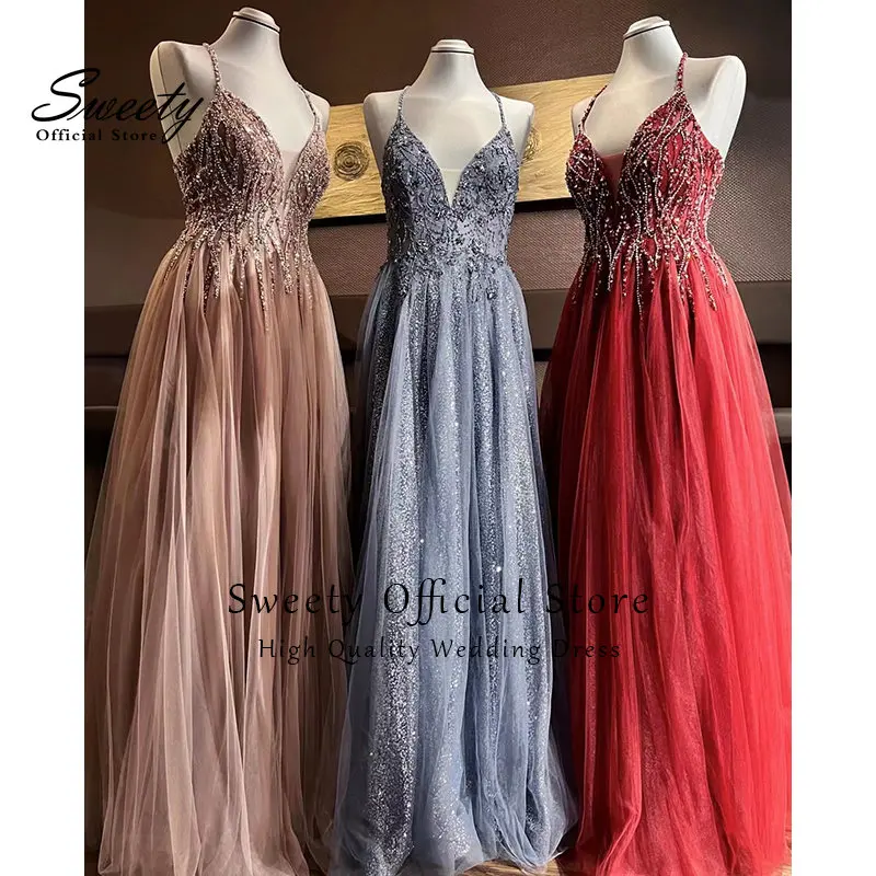 Prom Party Dresses Princess Shinning Wedding Ball Prom Gown Long Dress Sweetheart Neck Sleeveless Luxury Bride Gowns Evening Dre