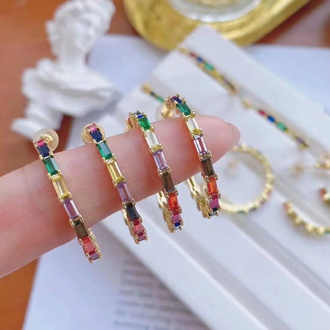 5Pairs, Rainbow CZ Zircon Geometric Shape Hoop Earrings For Women Gold-color Metal Pendientes Mujer Bijoux Femme Brinco