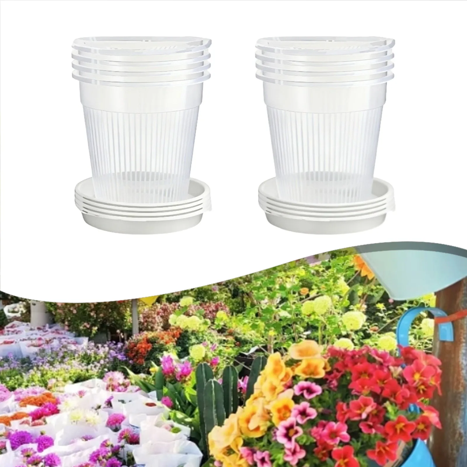 8 pcs Transparent Orchid Flowerpots with Drain Trays for Healthy Root Growth 14cm and 16cm Plastic Repotting Set