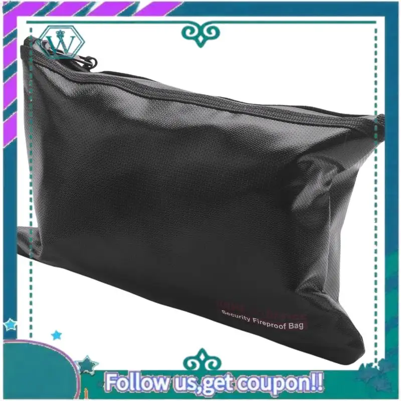 A75Q-8X Fireproof Money Safe Document Bag. NON-ITCHY Coated Fire & Water Resistant Safe Cash Bag For File Folder Holder