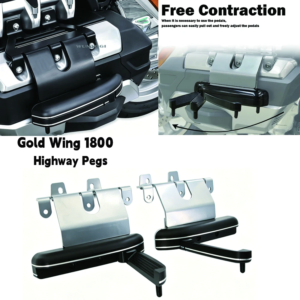 For Honda Gold Wing 1800 GL1800 Flip Out Foot Pegs Stealth Pedestal Pedal 2018-2023 Goldwing Highway Pegs Foot Engine Protection
