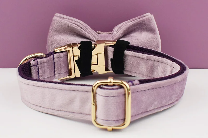 Deep Purple Velvet Powder Samt-Hundehalsband und Leinen-Set für individuell gravierte Namensschilder, Heimtierbedarf, Hundeleine, Samt 06 – Detail 4