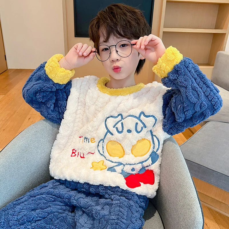 2023 Sanrios Cinnamoroll Kuromi My Melody Children\'s Winter Cute Plush Pajamas Anime Flannel Sleepwear Boy Girl Set Home Clothes