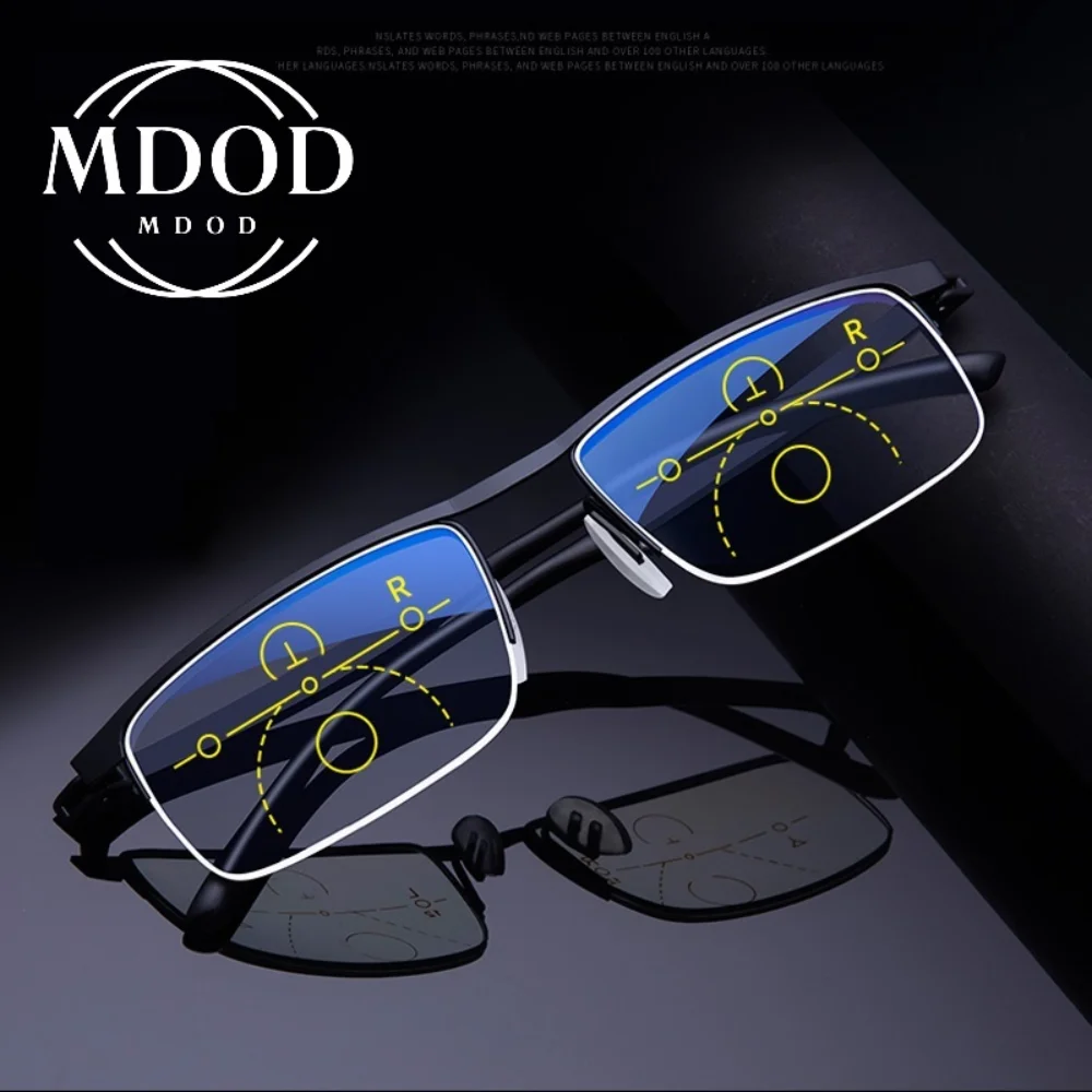 Multifocal Progressive Reading Glasses Men Women Anti Blue UV Protect EyesGlasses Half Frame Automatic Adjustment Eyewear