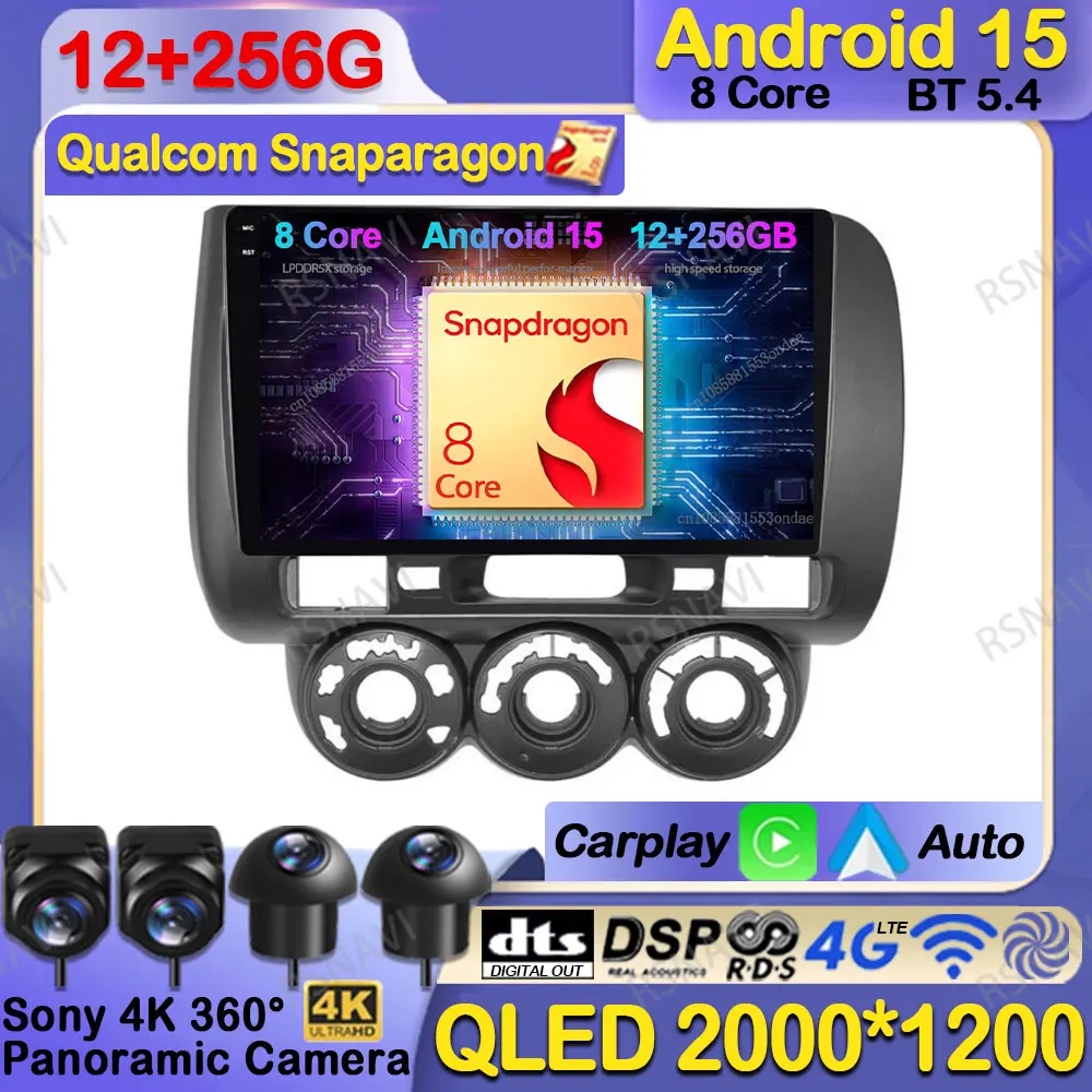 

Car Radio Android 15 For Honda Fit Jazz City 2002 2003 2004 2005 2006 2007 DSP Wireless Carplay Auto Head Unit Qualcomm 4G LTE