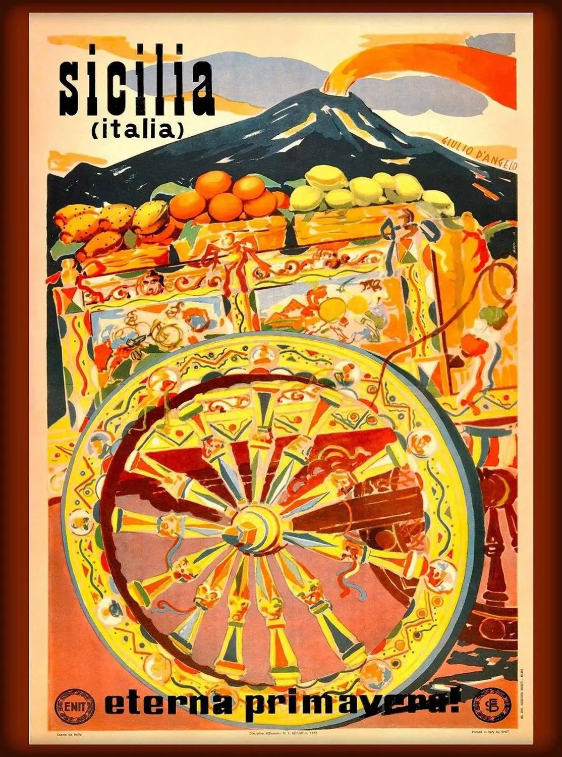 Vintage Travel  Sicilia europe Italy Art print Silk poster, Home Wall Decor