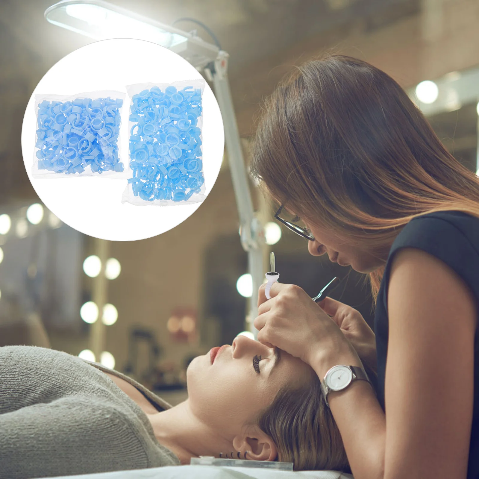 

200 шт. клеевое кольцо для наращивания ресниц, пигментная чашка для микроблейдинга, веер для ресниц, держатель для клея с цветком, пигментное кольцо для хранения макияжа