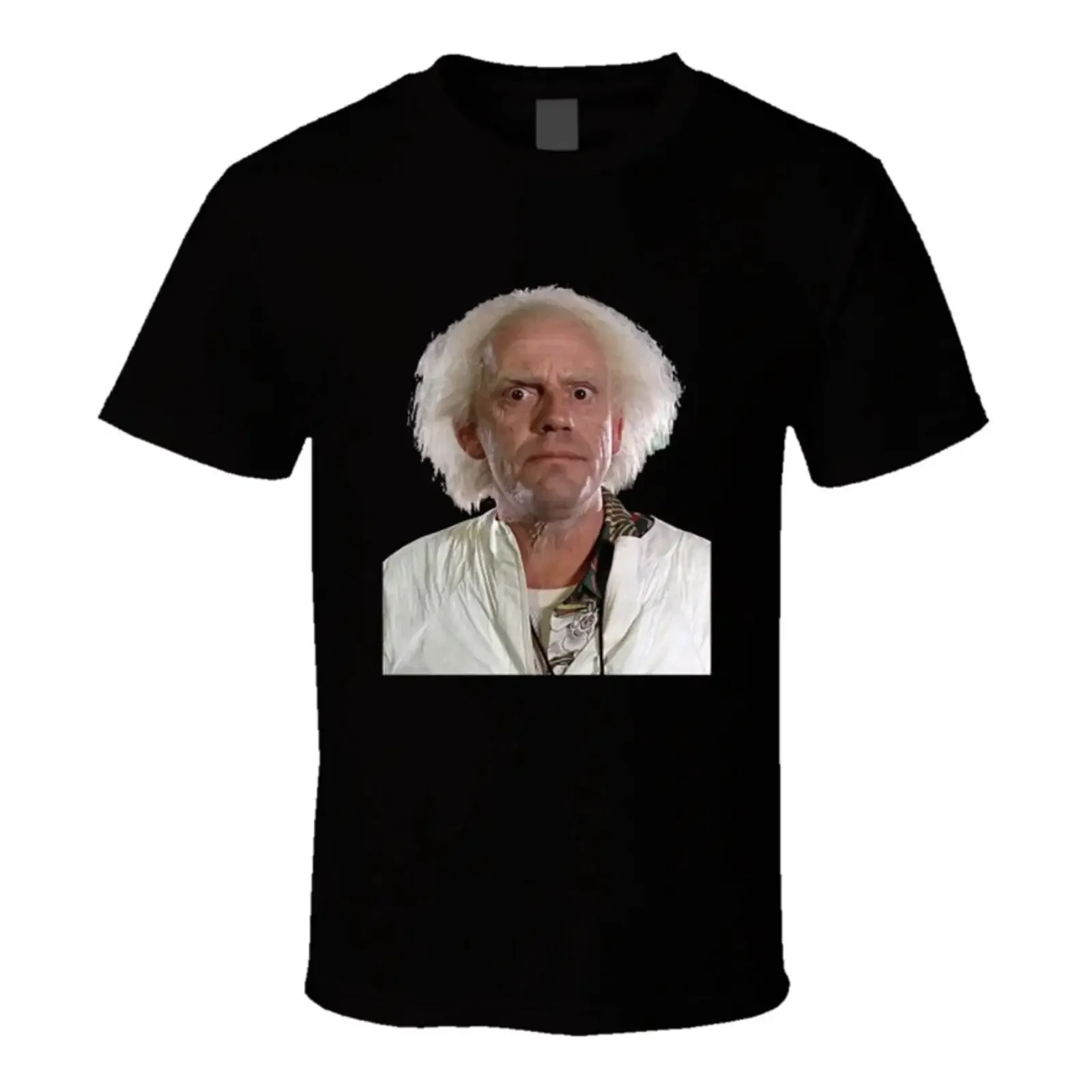 Camiseta de fan de la película de los años 80 de Doc Emmett Brown, Back to the Future, con gráfico vintage lavado, top elegante y moderno para uso diario, ligeramente desgastado.