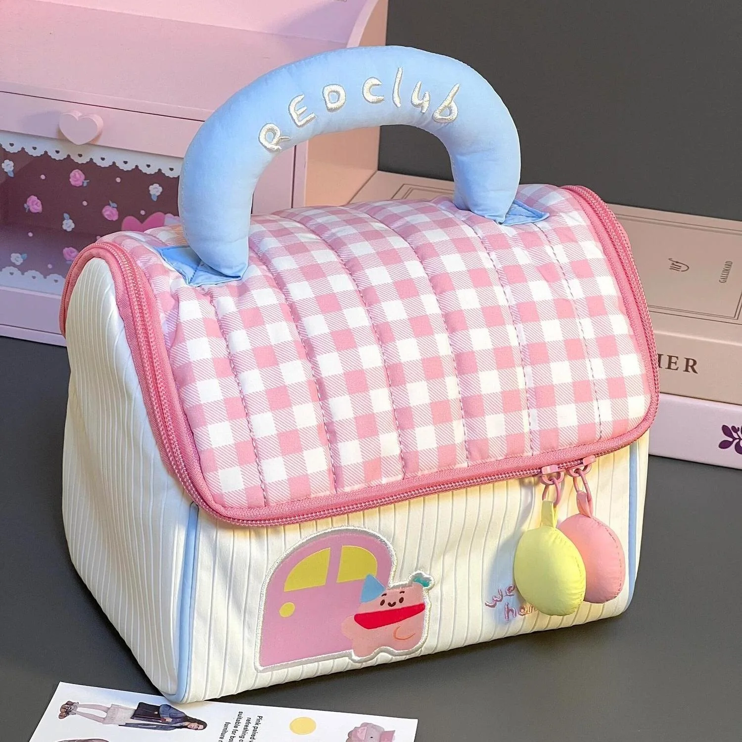 Korean Style House Shape Pencil Case Portable Desk Organizer Multi-layer Stationery Pouch for School Girls