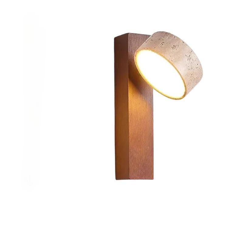 Mur LED lampe chambre à côté de la lumière Wabi Sabi Style bois pierre luminaire noyer bûche couleur bois lumières naturelles rotatif