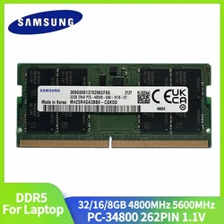 Samsung-ノートブックRAM,ノートブックメモリ,ddr5,32GB, 16GB, 8GB, 4800MHz, 5600MHz, PC5-34800 V,1.1ピン,2個