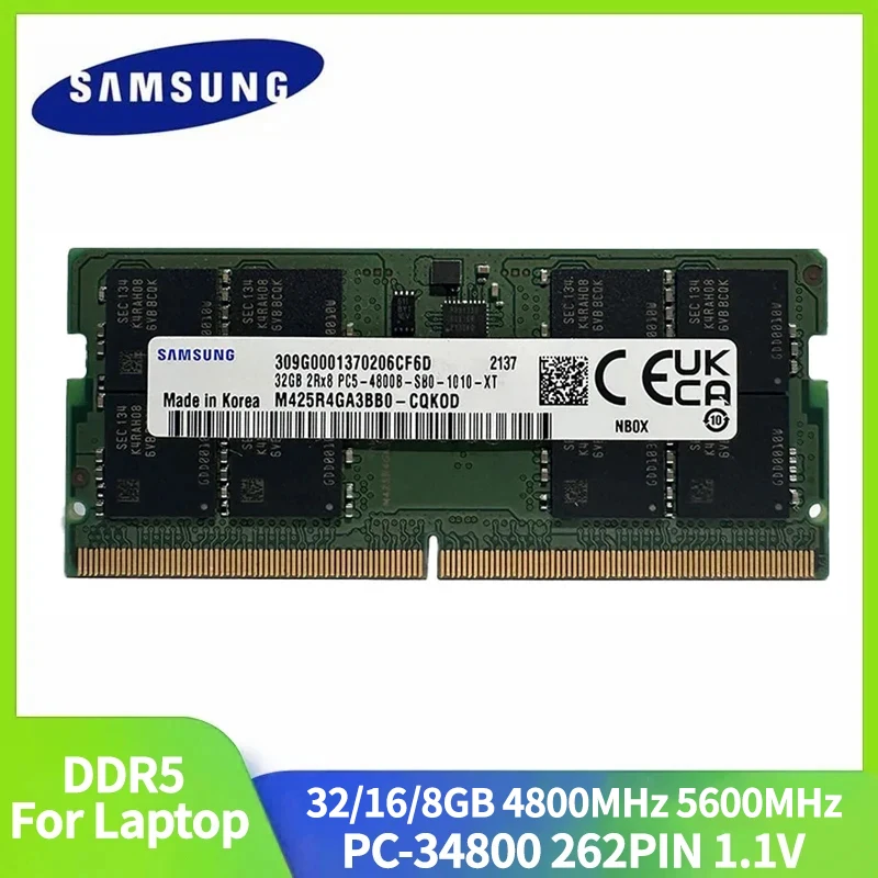 Imagem -01 - Samsung-memória Ram Portátil Ddr5 32gb 16gb 8gb 4800mhz 5600mhz Pc534800 1.1v 262 Pinos para Notebook Pcs 1pc