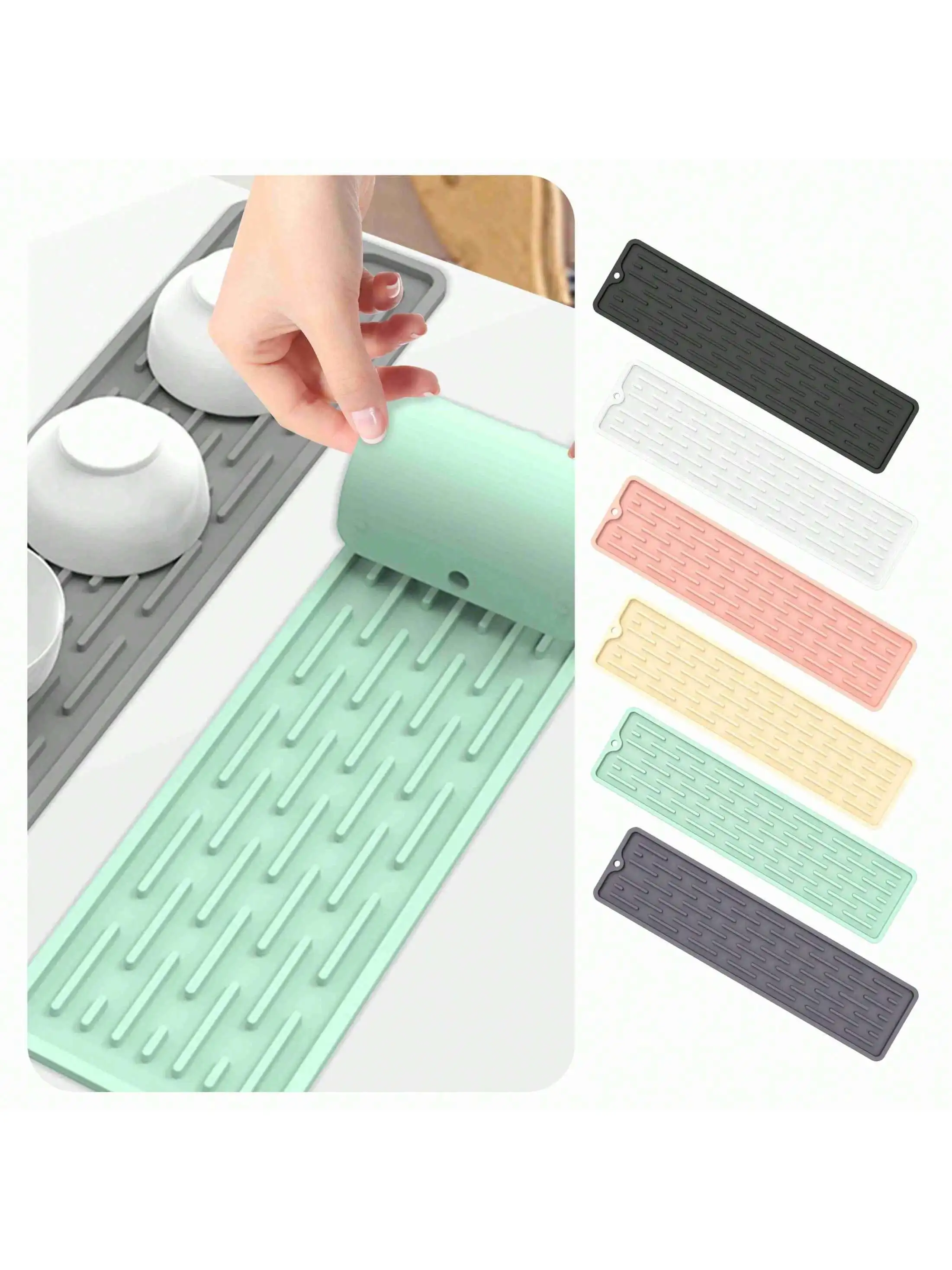 

3pcs drain pads, long silicone drain pads, countertop pads, anti slip bowl and chopstick filter coasters