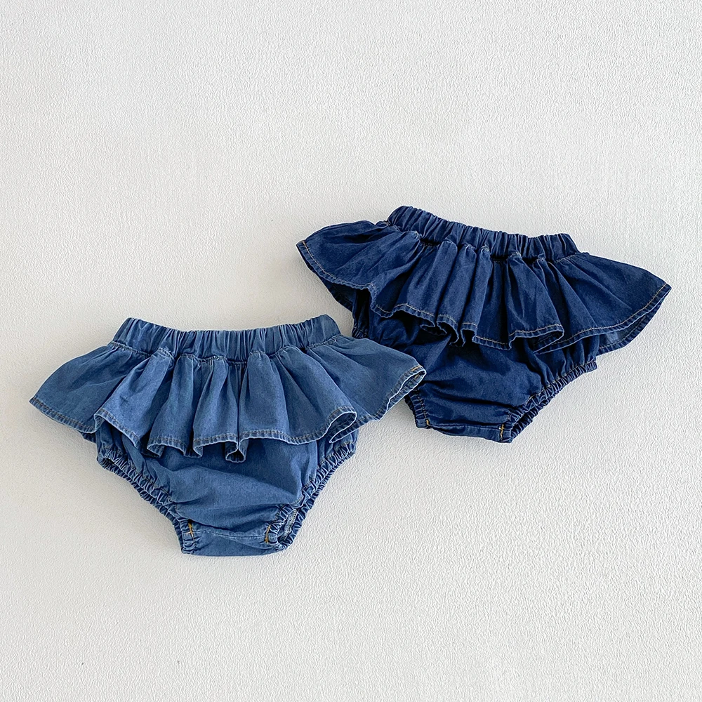 Infant Baby Girls Denim Skirt Shorts Kids Ruffles Elastic Waist Pettiskirt Toddler Tutu Skirt Infant Bloomers PP Summer Shorts