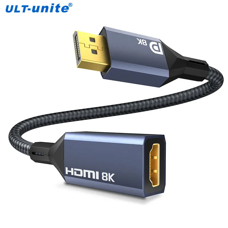 DP 1.4 to HDMI 2.1 Converter 8K60Hz 4K120Hz Display Port Adaptor for Dell Lenovo Laptop DisplayPort Male to HDMI Female Adapter