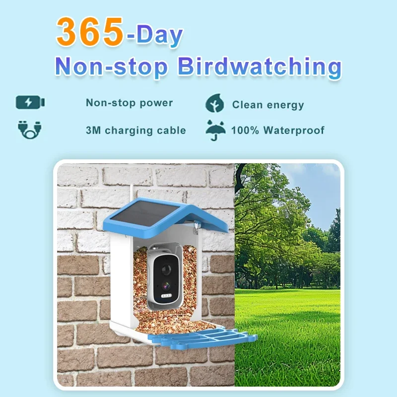 Outdoor Garden AI Smart Bird Feeder with Camera Solar Bird Feeder Camera