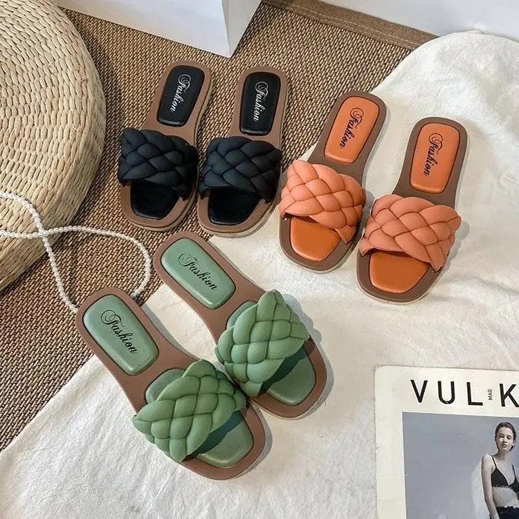 Zapatillas de PVC para Mujer, chanclas planas informales para exteriores, Zapatillas tejidas para interiores, moda de verano