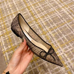 Spring and summer new pointed shallow suede lace bow flat shoes stiletto high-heeled banquet dress versatile women's shoes