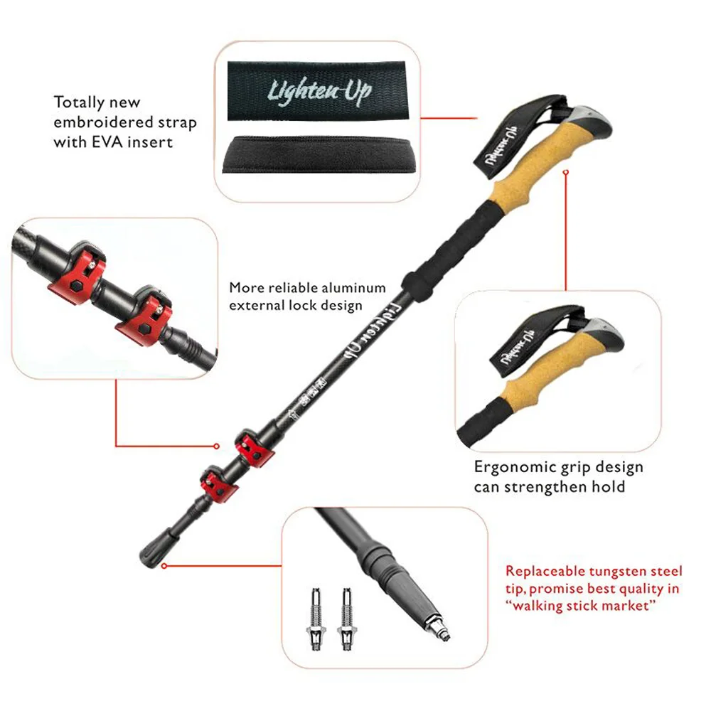 Telescopic Hiking Stick 2PC Walking Stick Cane Baton Climbing Carbon Fiber Aluminum Stick Hiking Poles Crutches Telescopic Baton