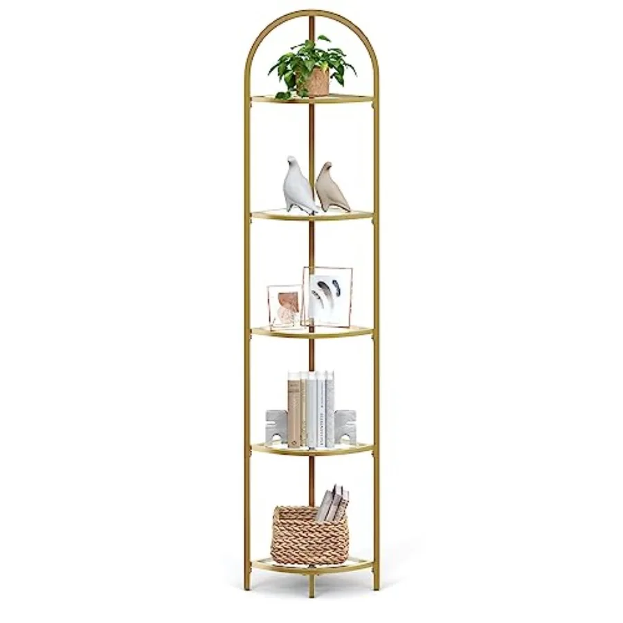 

5-Tier Corner Shelf Stand, Corner Bookshelf, Bathroom Organizer, Plant Stand,,Steel Frame, Modern Style, for Living Room, Bathr