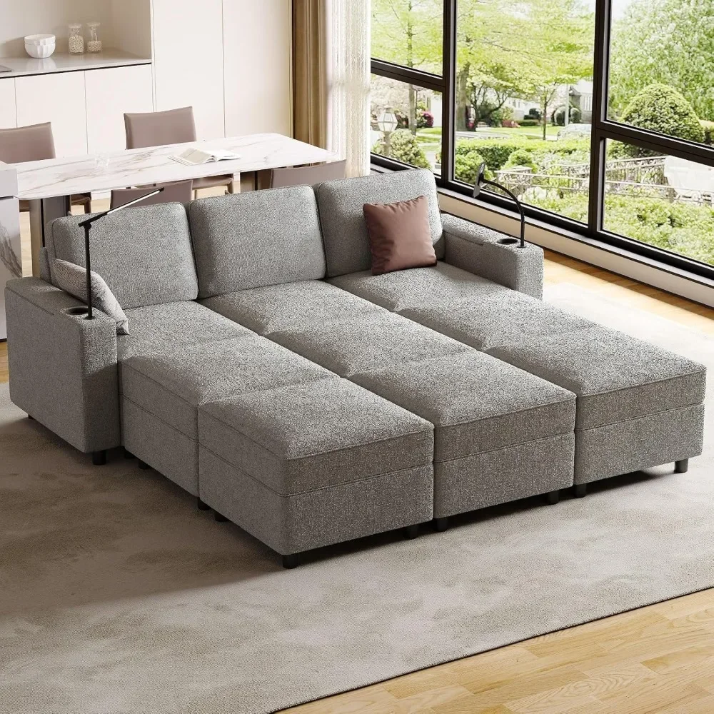 Modular Sectional , Sleeper Sofa Living Room Storage, Armrest Power Grommet and Cup Holder