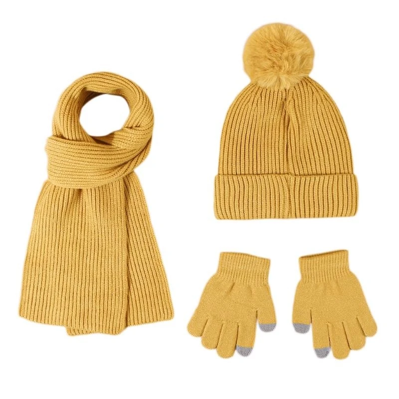 

Baby Hat Scarf Gloves Set Toddler Winter Knitted Pompoms Hat Neck Warmer Mittens