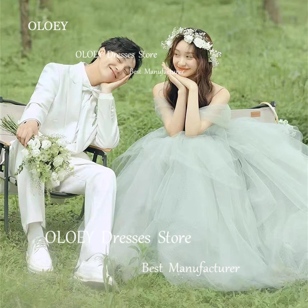 OLOEY Exquisite Fairy Green Silky Organza Prom Dresses Korea Wedding Photoshoot Lace Up Back Garden Custom Formal Party Gowns