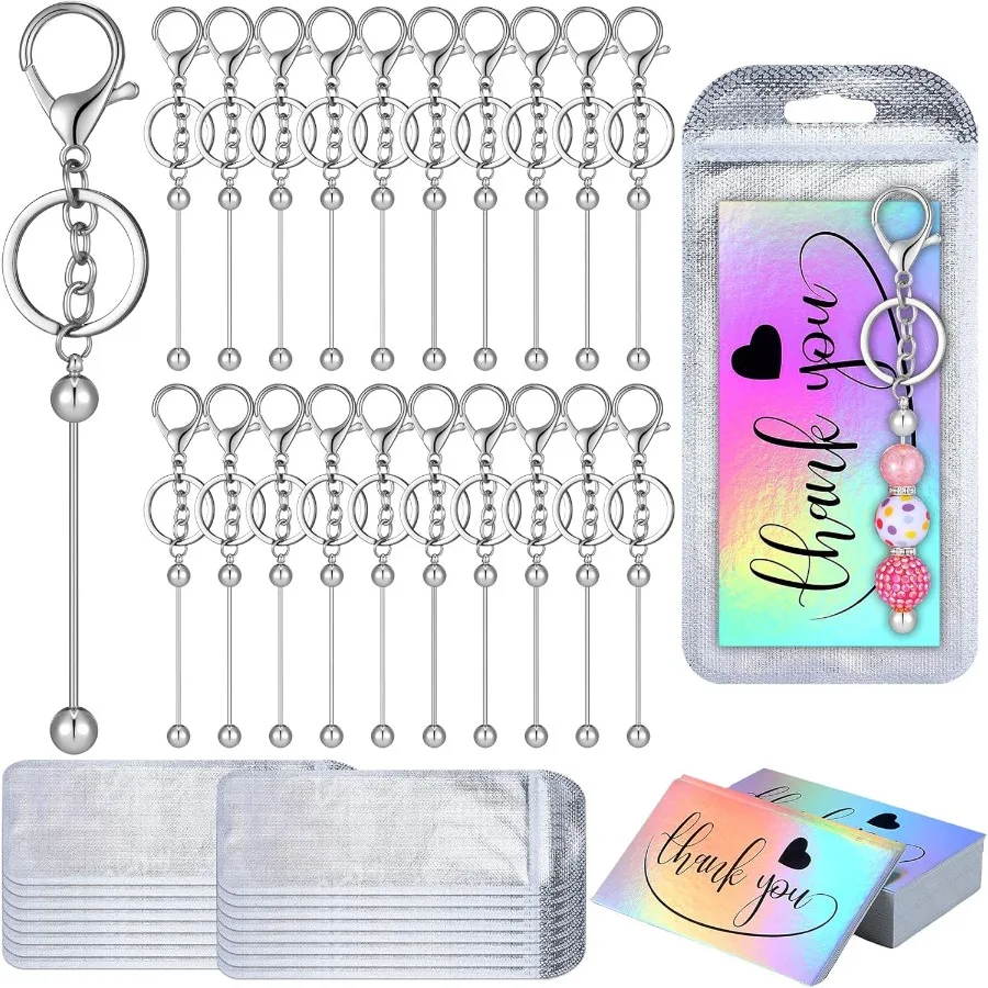 

Sasylvia 60 шт. Брелок для ключей из бисера, комплект для изготовления оптом, 20 брелоков из бисера, 20 сумок, 20 карточек с благодарностью для брелоков «сделай сам», подвески Sil