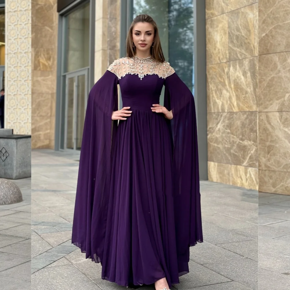 

Customized Intricate Elegant Chiffon Pleat Draped Rhinestone A-line Scoop Neck Long Dresses Bespoke Occasion Dresses Exquisite