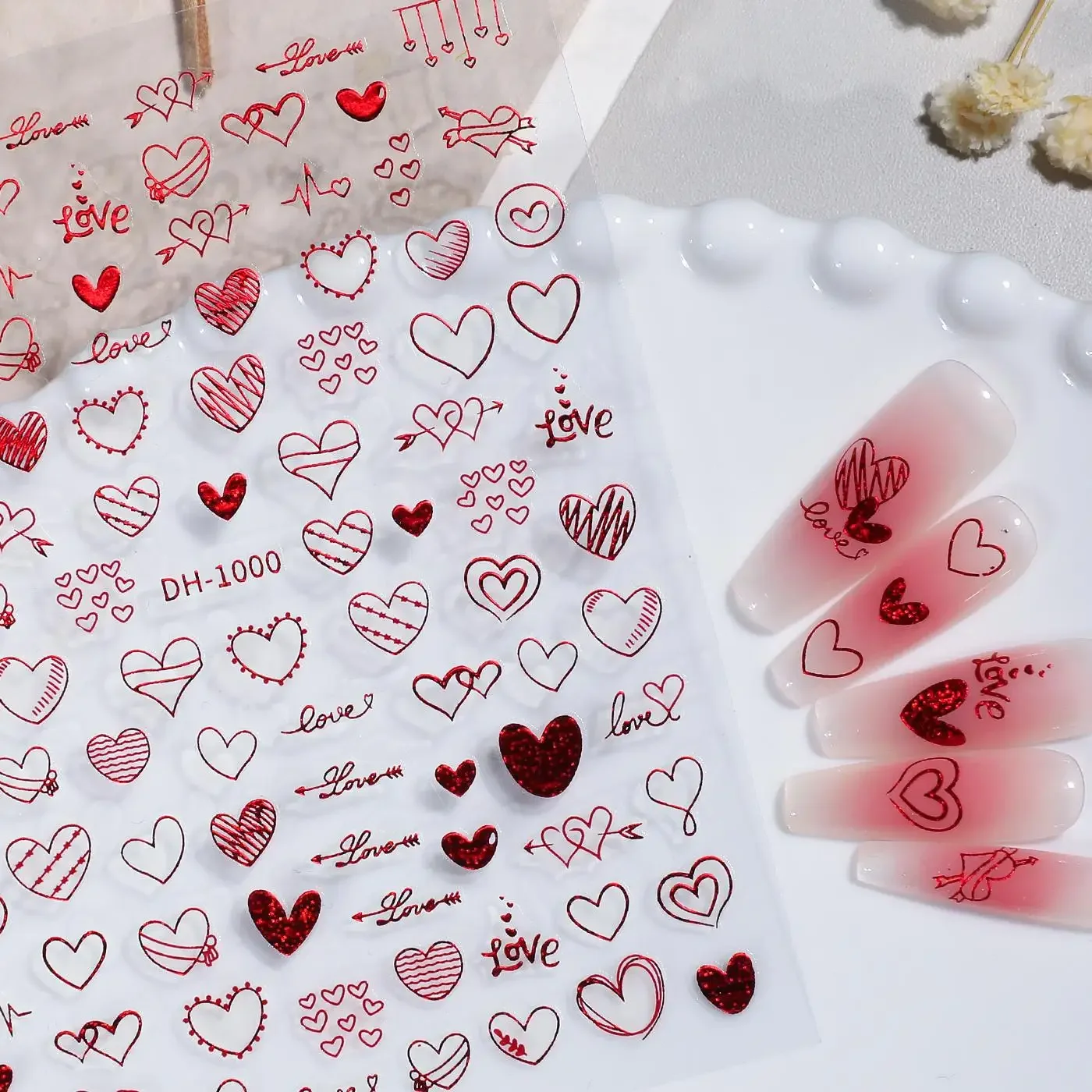 1 Set Flat Hollow Graffiti Heart Nail Stickers Hand-drawn Laser Love DIY Manicure Nail Decor Ornaments