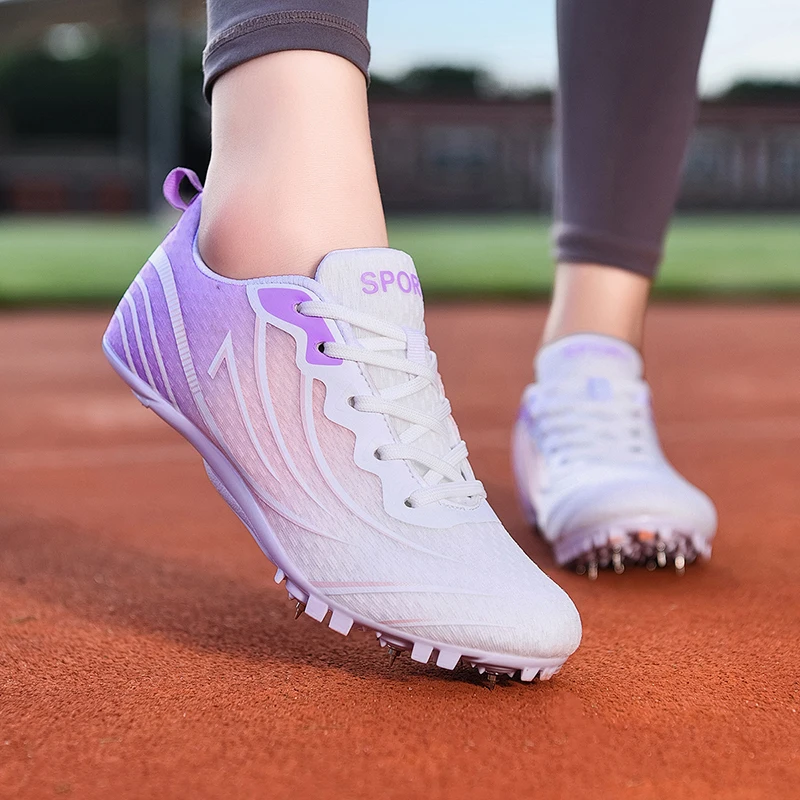 Correndo sprint sapatos de treinamento leve atlético esporte longo salto pista e campo picos cravado jogo sapatos tênis corrida