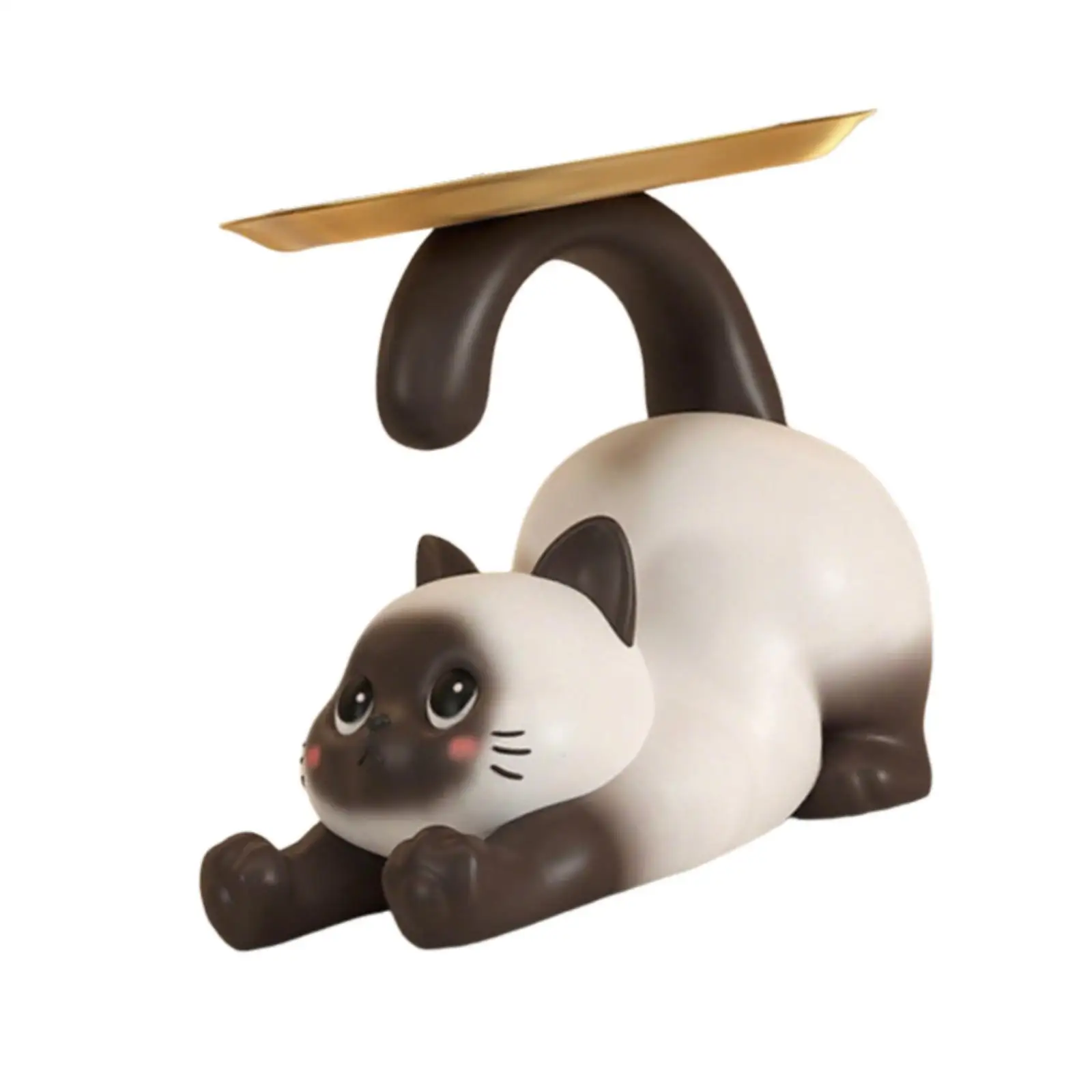 Resin Cat Statue with Tray Cat Statue Art Crafts Multipurpose Lovely Figurine Key Tray for Bookshelf Living Room Dining Table