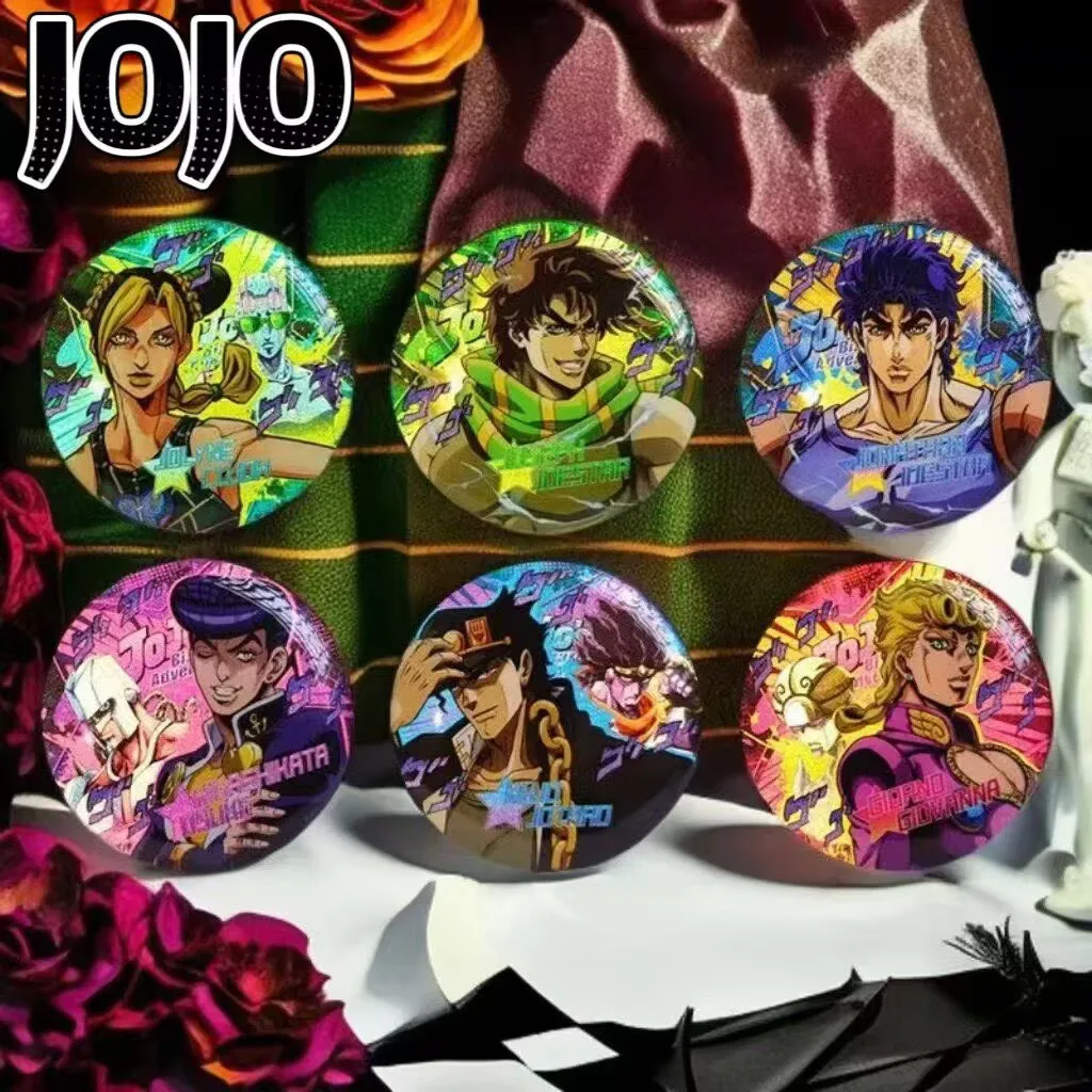JoJos Bizarre Adventure Brooches Anime Figure Kujo Jonathan Joestar Joseph Round Badge Backpack Clothes Cosplay Accessories
