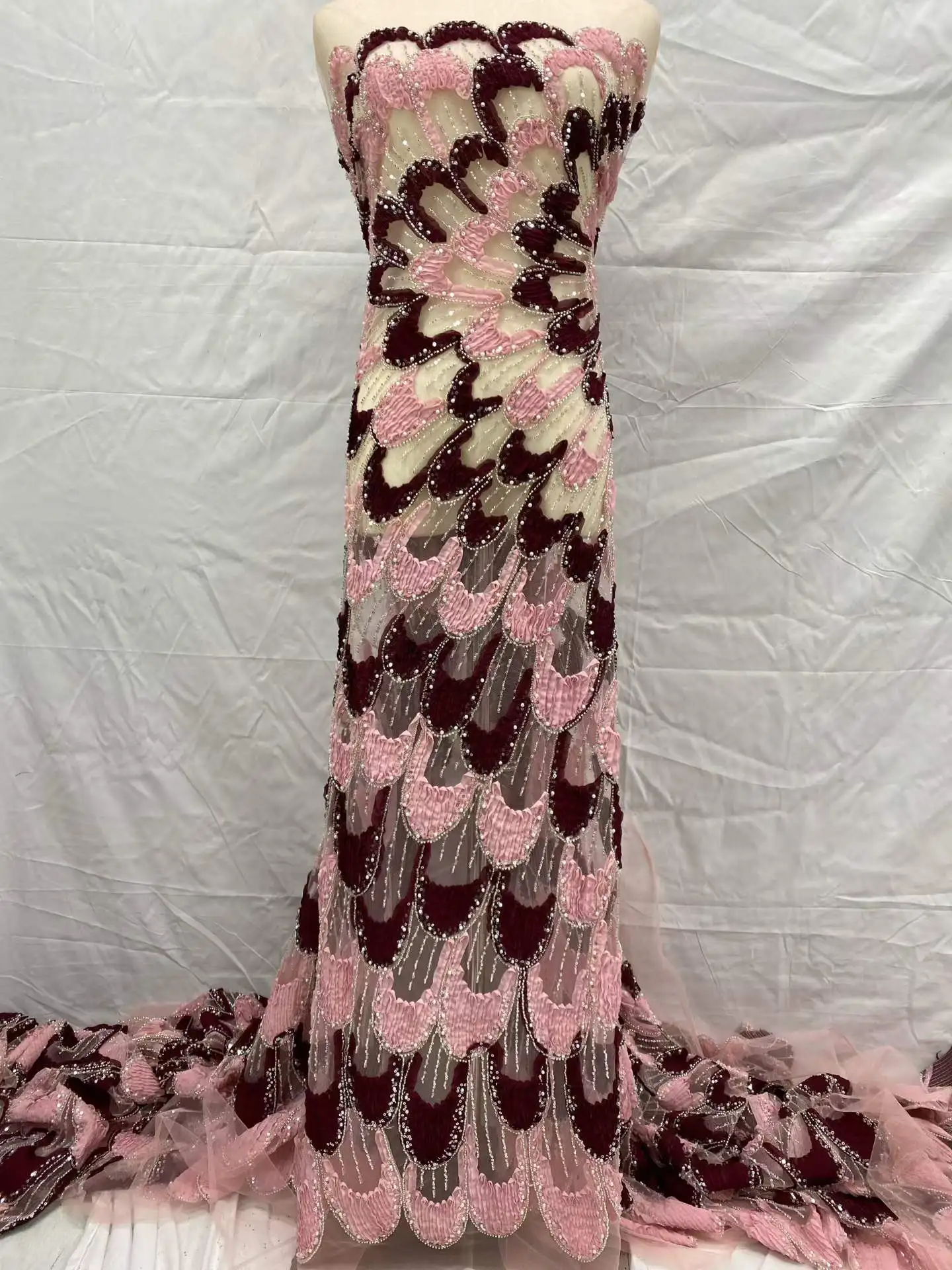 

5 Yards Beaded Lace Fabric French Tulle Embroidery Lace High Quality African Sequins Beads Fabric For Women Wedding Dresses