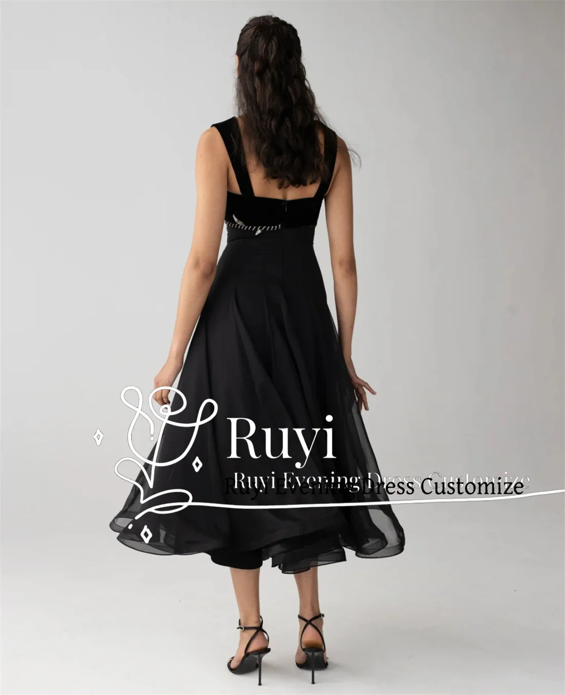 Customized Black Velevt Chiffon Sweet Formal Prom Dress Yellow Rhinestone A-line Birthday Formal Occasion Evening Dress