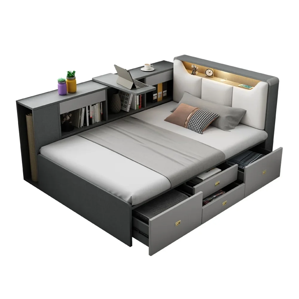 Modern Space Saving Bed para crianças, mobília do quarto, único e duplo armazenamento, funcional, Twin