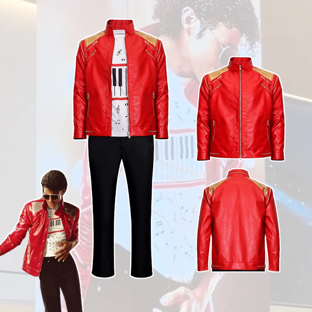 Disguise Cosplay Michael Jackson Beat It Faux Leather Jacket Red Punk Rock Halloween Stage Performance Role Play Costume Men