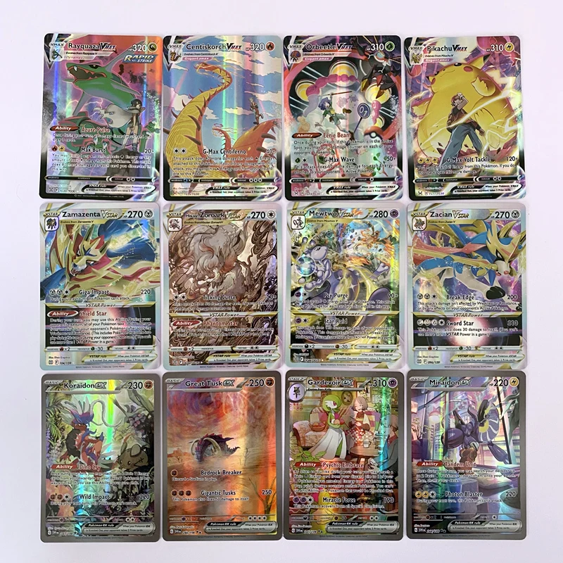 

Голографические карты покемона алая и фиолетовые Miraidon Koraidon ex Arceus Rayquaza Mewtwo Pokmon Carte английские буквы блестящие подарки