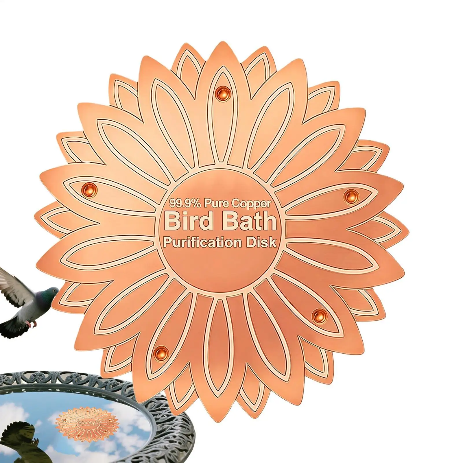 Bird Bath Water Purifier Copper Purification All-Season Physical Safe Copper Disk Bird Bath Insert for Homeowners Gardeners